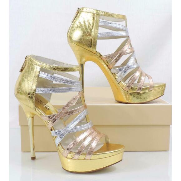 Michael Kors Maddie Dress Platform High Heels Sandals Rose Gold Multi - Picture 10 of 11